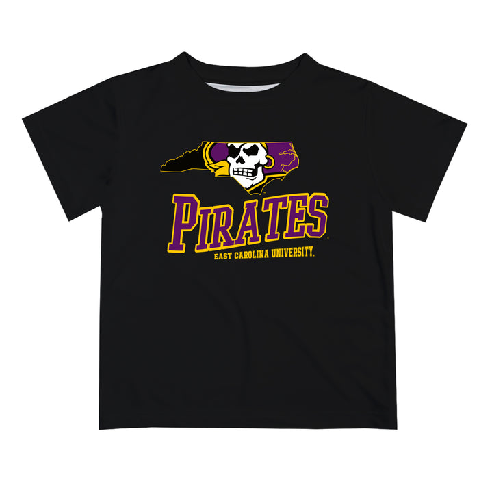 East Carolina Pirates Vive La Fete State Map Black Short Sleeve Tee Shirt