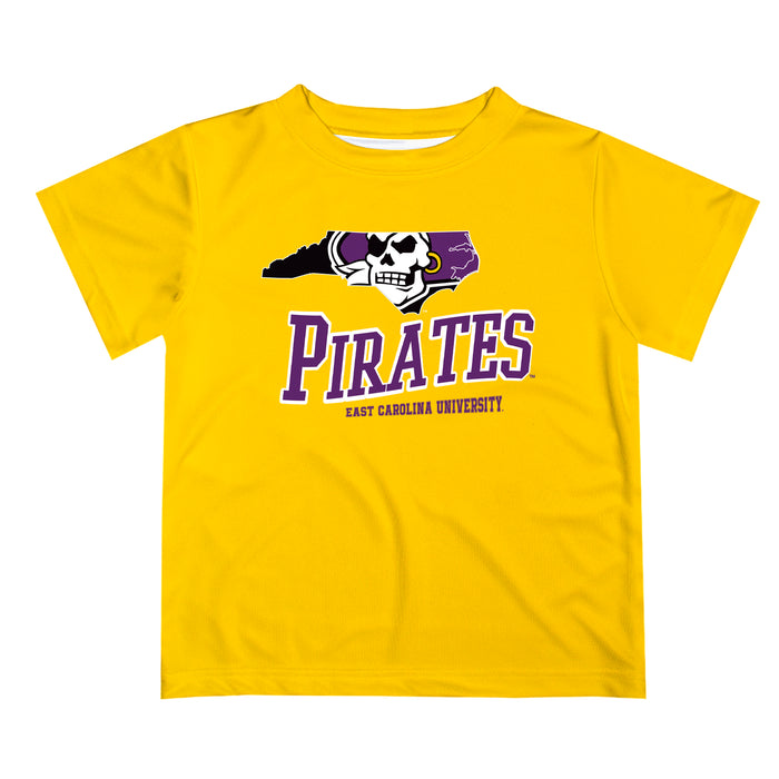 East Carolina Pirates Vive La Fete State Map Gold Short Sleeve Tee Shirt