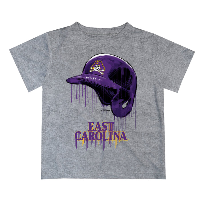 East Carolina Pirates Original Dripping Baseball Helmet Heather Gray T-Shirt by Vive La Fete
