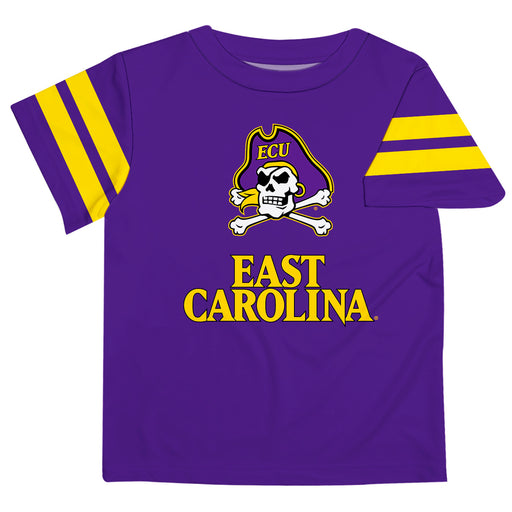 East Carolina Pirates Vive La Fete Boys Game Day Purple Short Sleeve Tee with Stripes on Sleeves