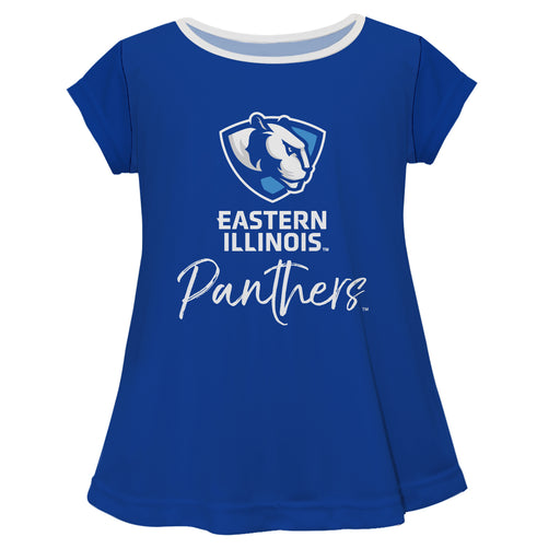 Eastern Illinois University Panthers EIU Vive La Fete Girls Game Day Short Sleeve Blue Top with School Logo and Name