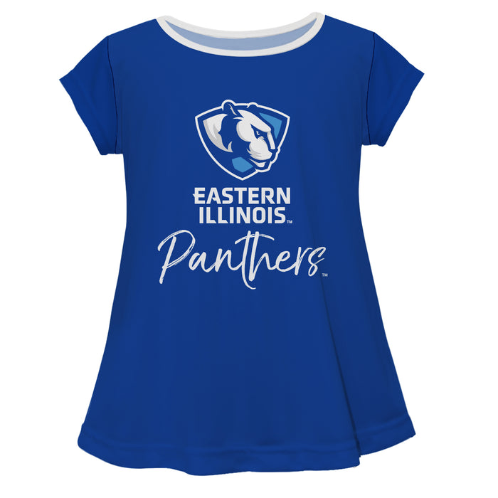 Eastern Illinois University Panthers EIU Vive La Fete Girls Game Day Short Sleeve Blue Top with School Logo and Name