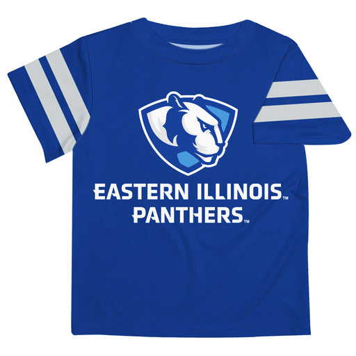 Eastern Illinois University Panthers Vive La Fete Boys Game Day Blue Short Sleeve Tee with Stripes on Sleeves