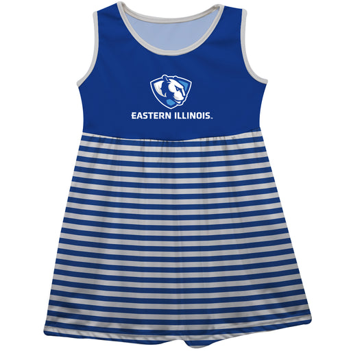Eastern Illinois University Panthers EIU Blue and White Sleeveless Tank Dress with Stripes on Skirt by Vive La Fete