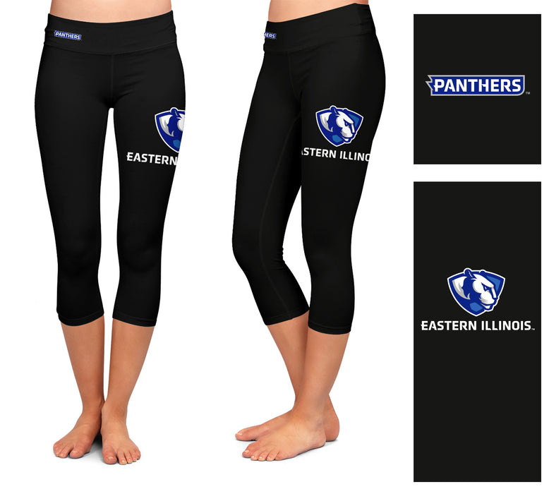 Eastern Illinois Panthers EIU Vive La Fete Game Day Collegiate Large Logo on Thigh and Waist Girls Black Capri Leggings - Vive La Fête - Online Apparel Store
