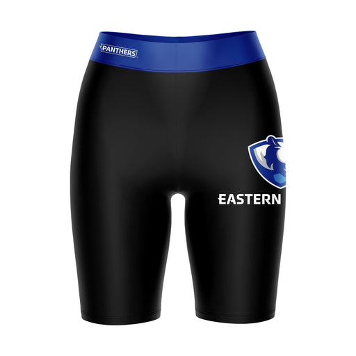 Eastern Illinois Panthers EIU Vive La Fete Game Day Logo on Thigh and Waistband Black and Blue Women Bike Short 9 Inseam