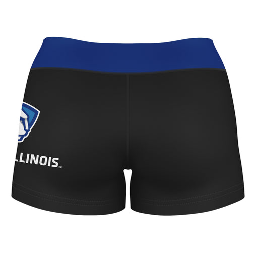 Eastern Illinois Panthers EIU Logo on Thigh & Waistband Black & Blue Women Yoga Booty Workout Shorts 3.75 Inseam - Vive La Fête - Online Apparel Store