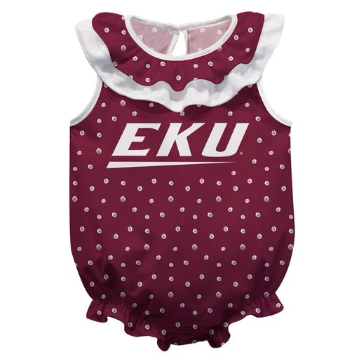 EKU Colonels Swirls Maroon Sleeveless Ruffle Onesie Logo Bodysuit