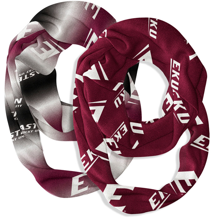 Eastern Kentucky Colonels Vive La Fete All Over Logo Collegiate Women Set of 2 Light Weight Ultra Soft Infinity Scarfs