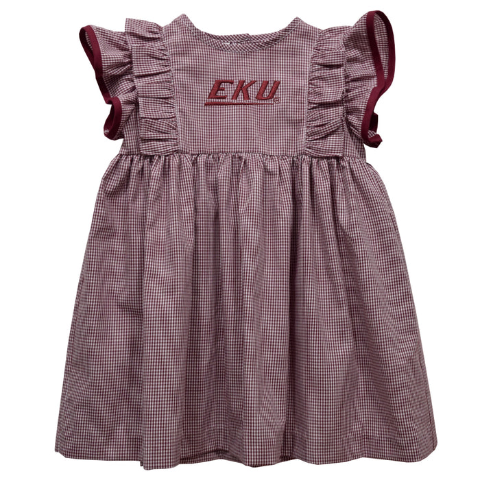 Eastern Kentucky Colonels EKU Embroidered Maroon Gingham Ruffle Dress
