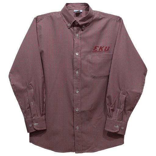Eastern Kentucky Colonels EKU Embroidered Maroon Gingham Long Sleeve Button Down