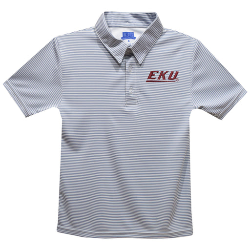 Eastern Kentucky Colonels EKU Embroidered Gray Stripes Short Sleeve Polo Box Shirt