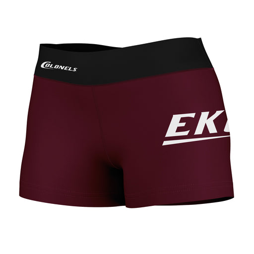 EKU Colonels Vive La Fete Logo on Thigh & Waistband Maroon Black Women Yoga Booty Workout Shorts 3.75 Inseam