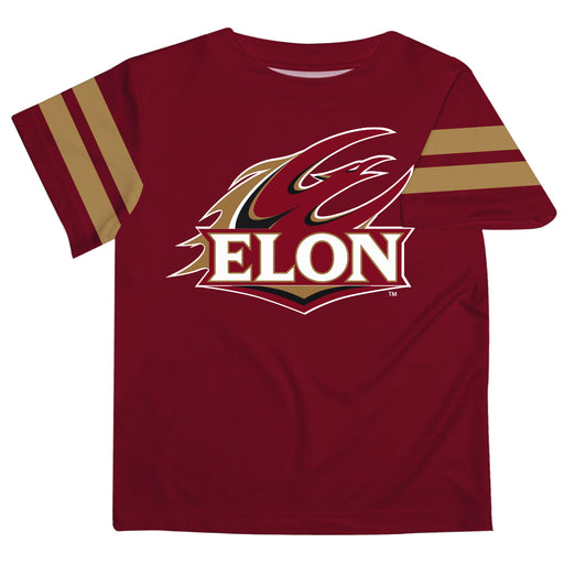 Elon University Phoenix Vive La Fete Boys Game Day Maroon Short Sleeve Tee with Stripes on Sleeves - Vive La Fête - Online Apparel Store