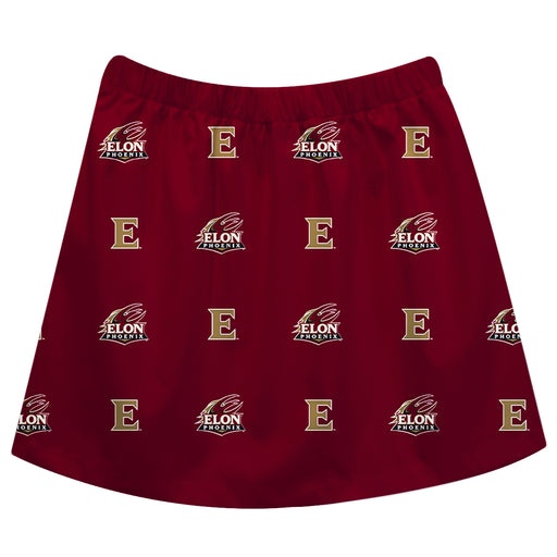 Elon University Phoenix Vive La Fete Girls Game Day All Over Logo Elastic Waist Classic Play Maroon Skirt - Vive La Fête - Online Apparel Store