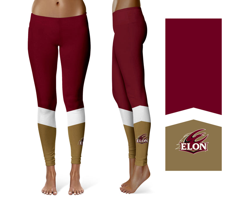 Elon University Phoenix Vive La Fete Game Day Collegiate Ankle Color Block Women Maroon Gold Yoga Leggings - Vive La Fête - Online Apparel Store