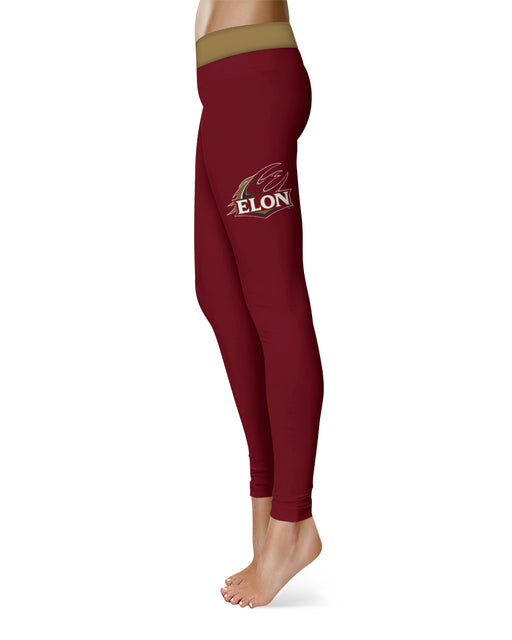 Elon University Phoenix Vive La Fete Game Day Collegiate Logo on Thigh Maroon Women Yoga Leggings 2.5 Waist Tights" - Vive La Fête - Online Apparel Store