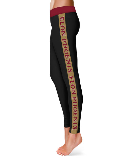 Elon University Phoenix Vive La Fete Game Day Collegiate Gold Stripes Women Black Yoga Leggings 2 Waist Tights" - Vive La Fête - Online Apparel Store