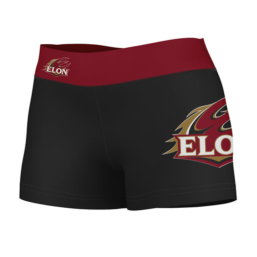 Elon Phoenix Vive La Fete Logo on Thigh and Waistband Black and Maroon Women Yoga Booty Workout Shorts 3.75 Inseam"