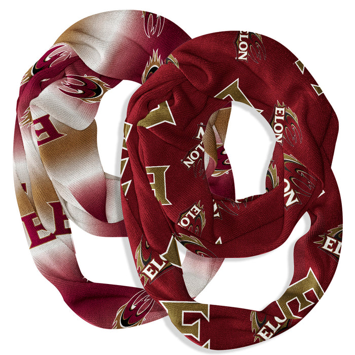 Elon Phoenix Vive La Fete All Over Logo Game Day Collegiate Women Set of 2 Light Weight Ultra Soft Infinity Scarfs
