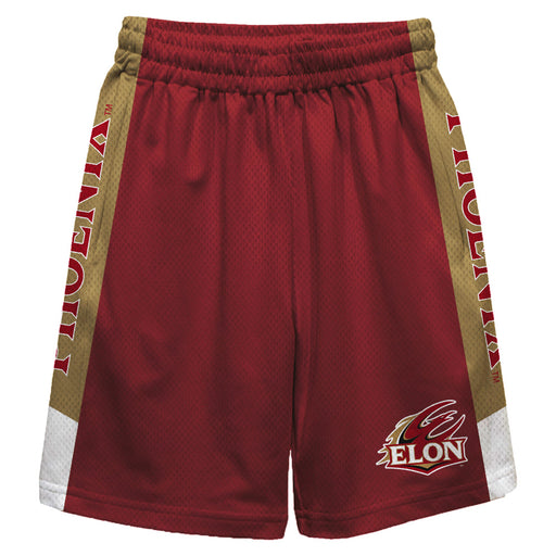 Elon Phoenix Vive La Fete Game Day Maroon Stripes Boys Solid Gold Athletic Mesh Short