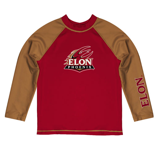Elon Phoenix Vive La Fete Logo Maroon Gold Long Sleeve Raglan Rashguard