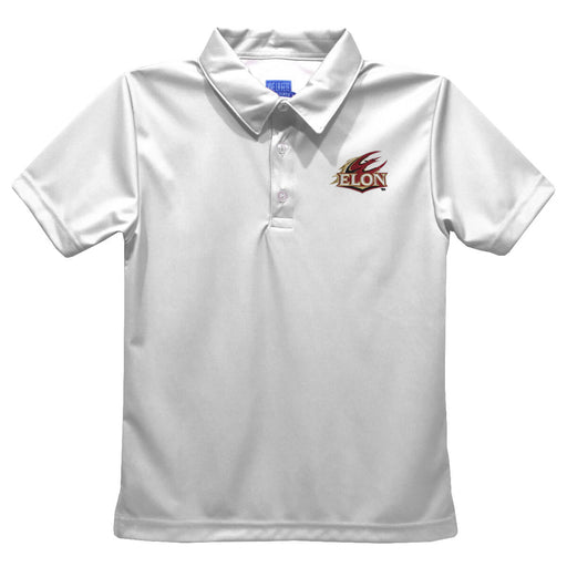 Elon University Phoenix Embroidered White Short Sleeve Polo Box Shirt