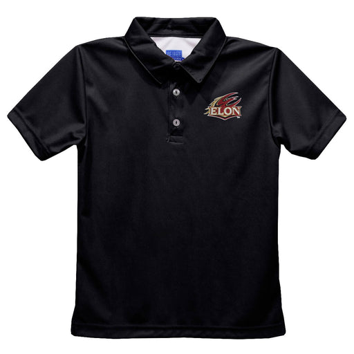 Elon University Phoenix Embroidered Black Short Sleeve Polo Box Shirt