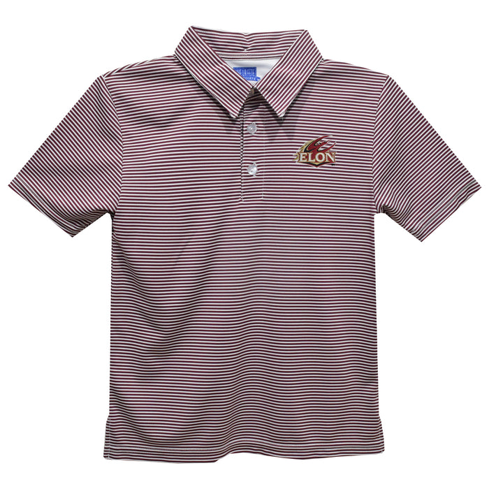 Elon University Phoenix Embroidered Maroon Stripes Short Sleeve Polo Box Shirt