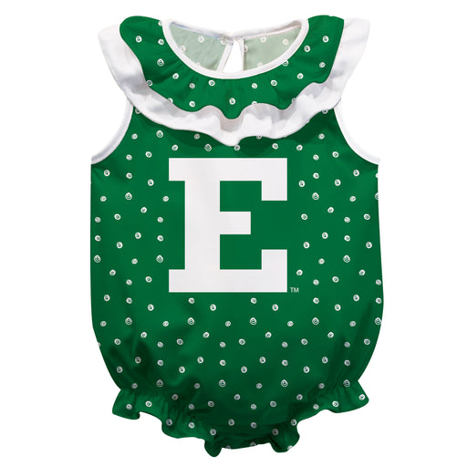 Eastern Michigan EaglesSwirls Green Sleeveless Ruffle Onesie Logo Bodysuit
