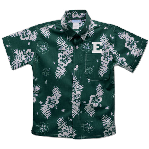Eastern Michigan Eagles Hunter Green Hawaiian Short Sleeve Button Down Shirt