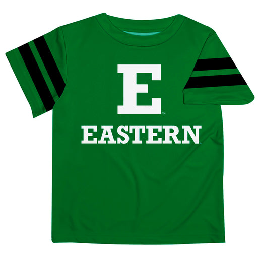 Eastern Michigan Eagles Vive La Fete Boys Game Day Green Short Sleeve Tee with Stripes on Sleeves