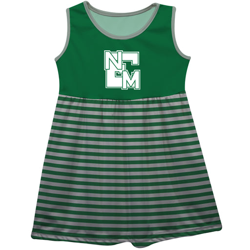 Eastern New Mexico University Greyhounds ENMU Green and Gray Sleeveless Tank Dress with Stripes on Skirt by Vive La Fete