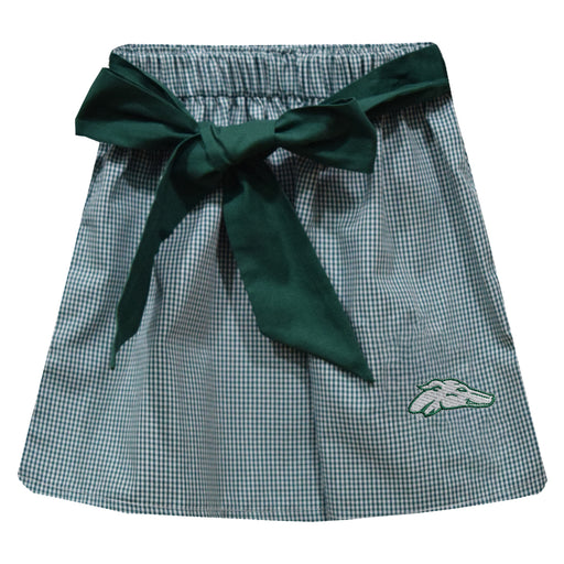ENMU Eastern New Mexico Greyhounds Embroidered Hunter Green Gingham Skirt with Sash