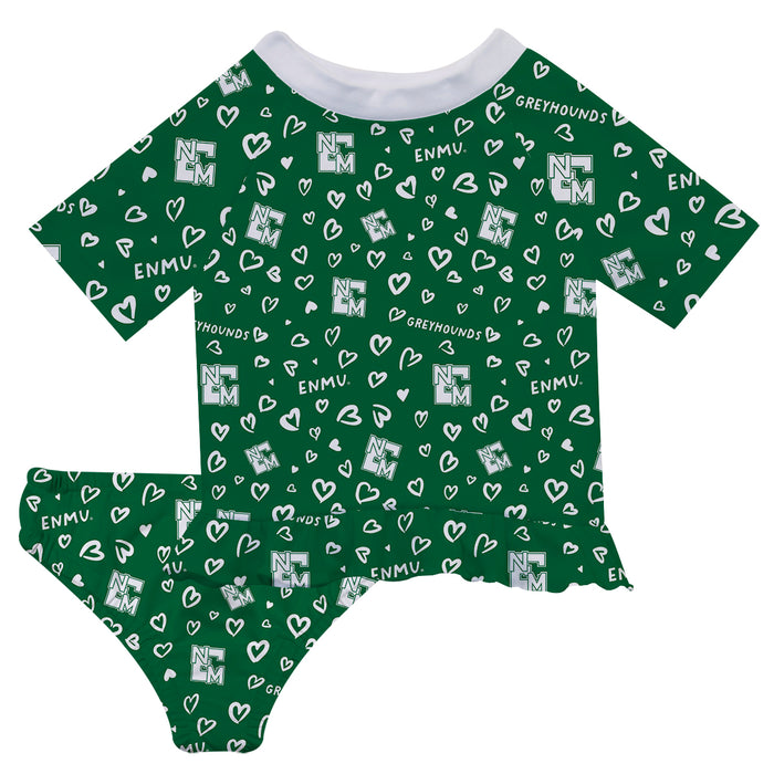 Eastern New Mexico University Greyhounds ENMU Vive La Fete All Over Logo Green Long Sleeve Bikini Set