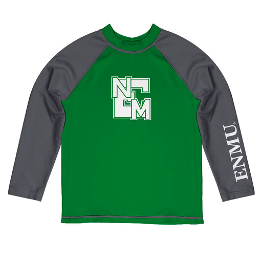 ENMU Eastern New Mexico Greyhounds Vive La Fete Logo Green Gray Long Sleeve Raglan Rashguard