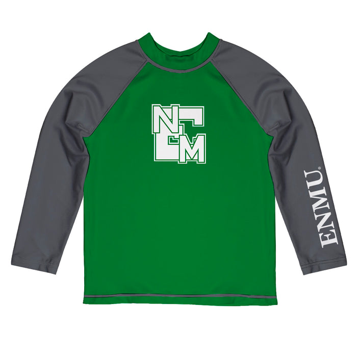 ENMU Eastern New Mexico Greyhounds Vive La Fete Logo Green Gray Long Sleeve Raglan Rashguard