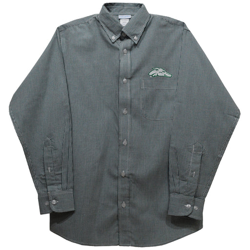 ENMU Eastern New Mexico Greyhounds Embroidered Hunter Green Gingham Long Sleeve Button Down Shirt