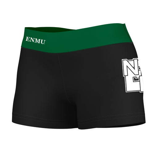 ENMU Eastern New Mexico Greyhounds Logo on Thigh & Waistband Black & Green Women Yoga Booty Workout Shorts 3.75 Inseam