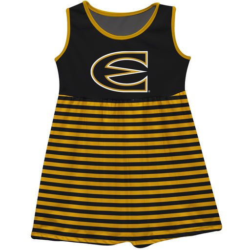 Emporia State University Hornets Black and Gold Sleeveless Tank Dress with Stripes on Skirt by Vive La Fete