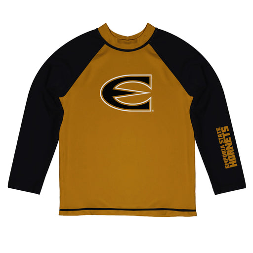 Emporia State Hornets Vive La Fete Logo Gold Black Long Sleeve Raglan Rashguard