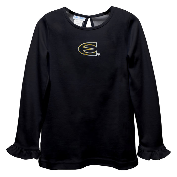 Emporia State University Hornets Embroidered Black Knit Long Sleeve Girls Blouse
