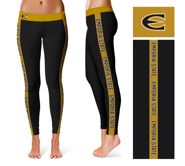 Emporia State University Hornets Vive La Fete Game Day Collegiate Gold Stripes Women Black Yoga Leggings 2 Waist Tights - Vive La Fête - Online Apparel Store