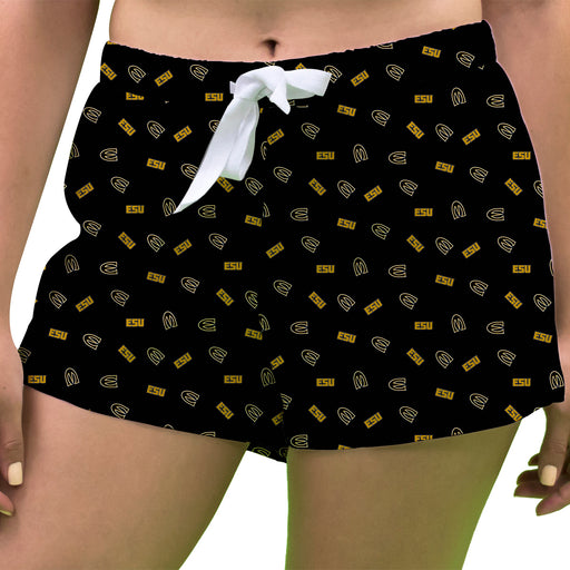 Emporia State Hornets Vive La Fete Game Day All Over Logo Women Black Lounge Shorts