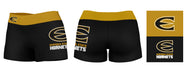 Emporia State Hornets Vive La Fete Logo on Thigh & Waistband Black & Gold Women Yoga Booty Workout Shorts 3.75 Inseam - Vive La Fête - Online Apparel Store