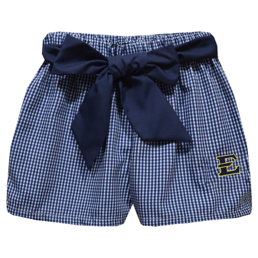 East Tennessee Buccaneers  Embroidered Navy Gingham Girls Short with Sash