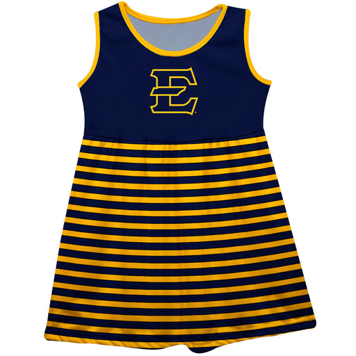 East Tennessee Buccaneers Vive La Fete Girls Game Day Sleeveless Tank Dress Solid Navy Logo Stripes on Skirt