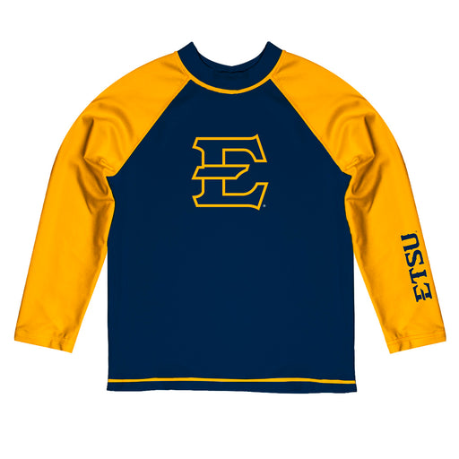 East Tennessee Buccaneers Vive La Fete Logo Blue Gold Long Sleeve Raglan Rashguard