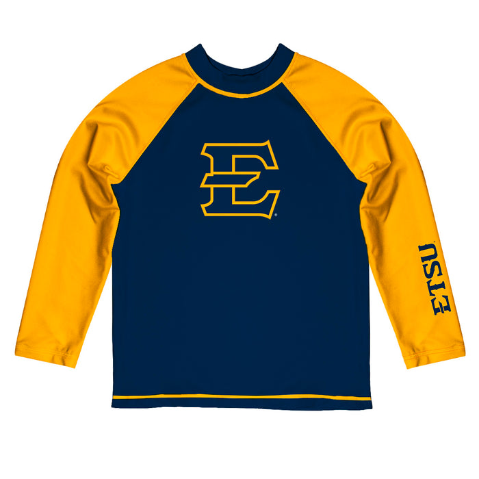 East Tennessee Buccaneers Vive La Fete Logo Blue Gold Long Sleeve Raglan Rashguard