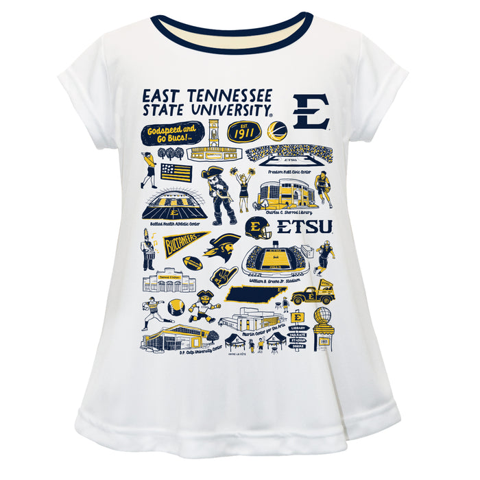 East Tennessee Buccaneers Hand Sketched Vive La Fete Impressions Artwork White Short Sleeve Top